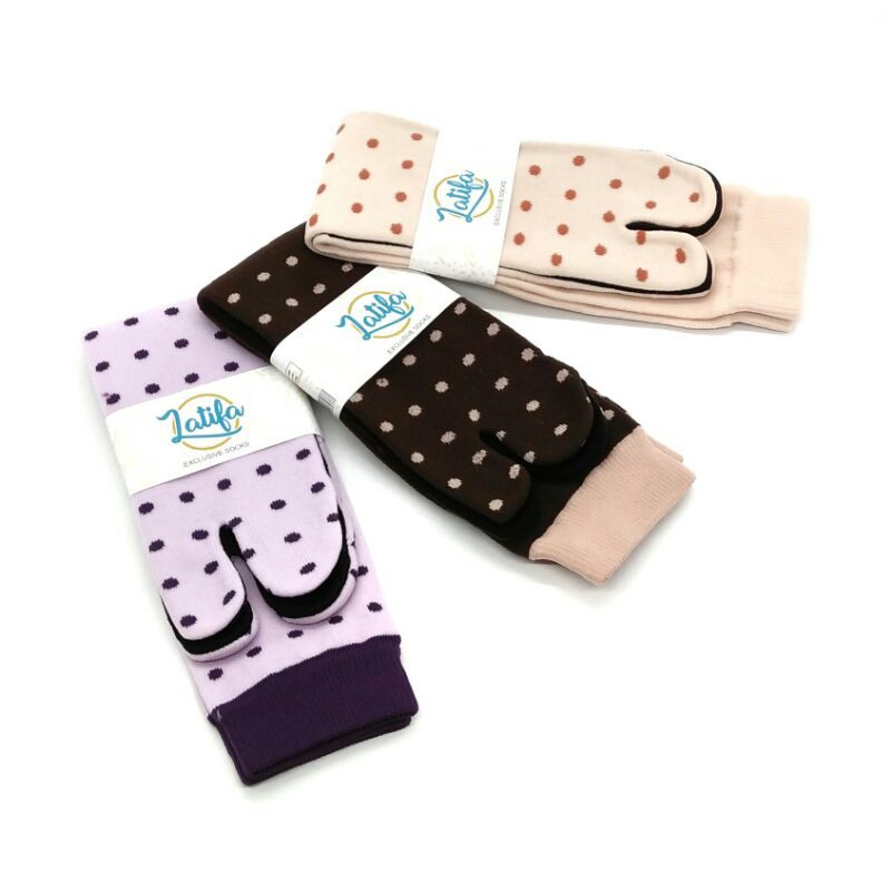 Kaos Kaki Jempol Muslimah Dewasa Motif Polkadot Bahan Nilon Panjang Sebetis