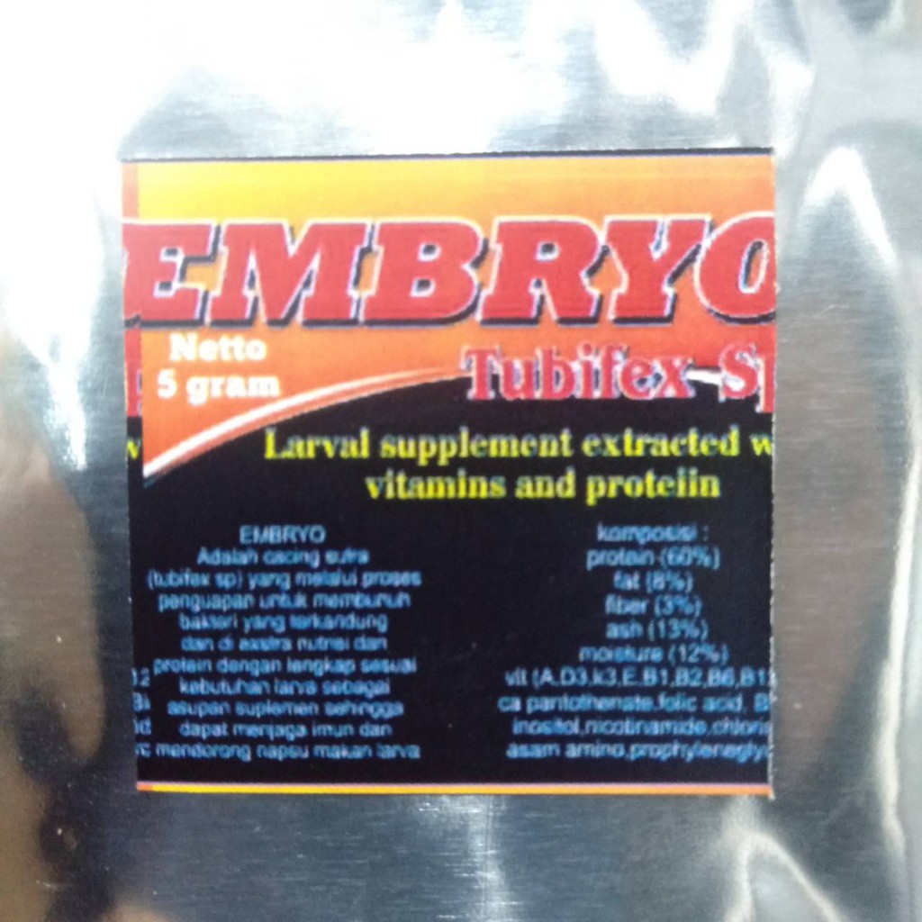 EMBRYO 5 GR PAKAN IKAN HIAS TUBIFEX SP CACING SUTRA KERING