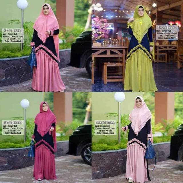 ERISKA SET GAMIS SYAR'I SUPER JUMBO by RAYHANUN ld 90 sampai ld 130 140 150 160 170 180