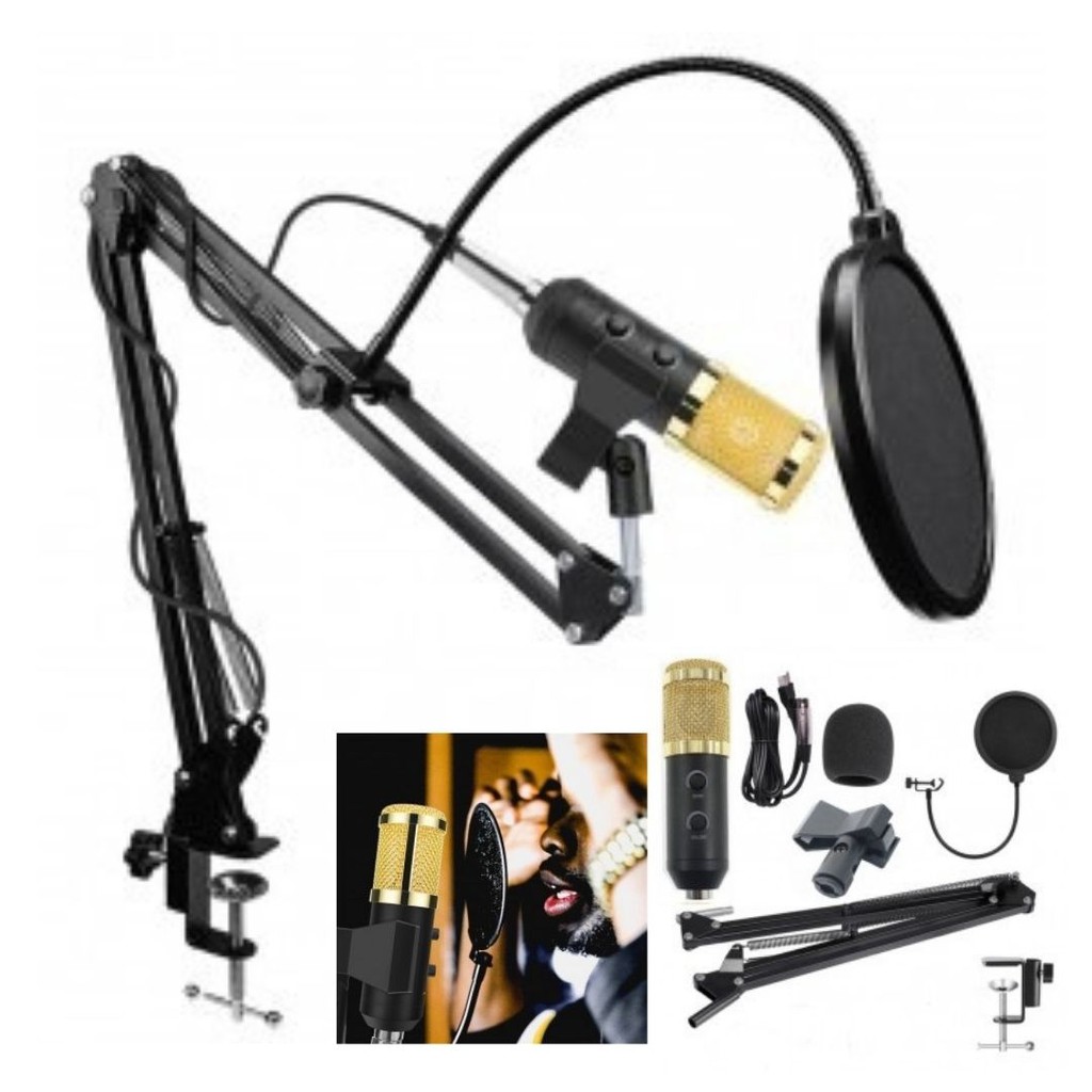 Paket Profesional Mic BM900 Arm Stand Pop Filter Audio Kabel 2.5m 111159