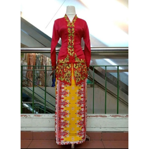 Kebaya Encim Modern Lengan Panjang Kebaya Encim Bordir Kebaya Betawi Modern Kebaya Kartini Kebaya Bordir Kebaya Jumbo Terbaru-Merah