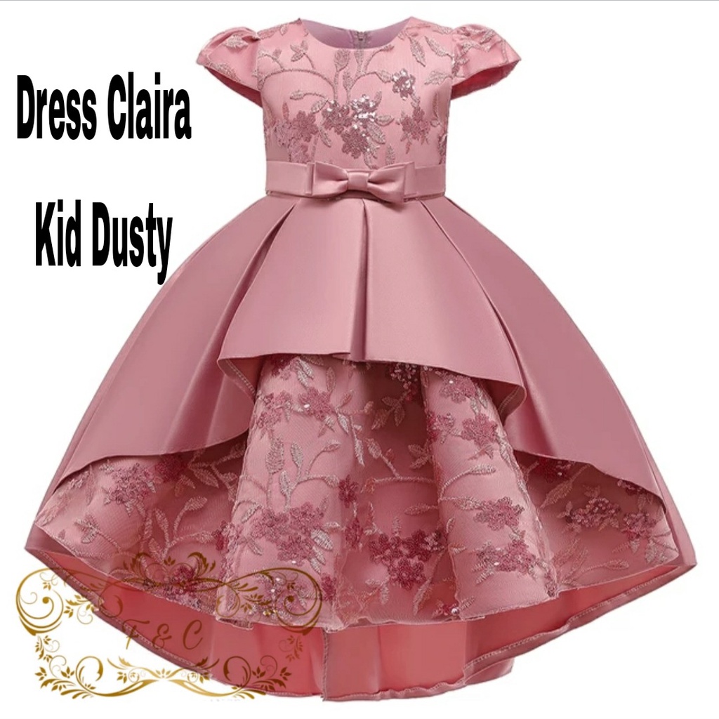 DRESS CLAIRA ANAK KID MUTIARA, TILE MOSCREPE, DRESS MAXY, 5 UKURAN