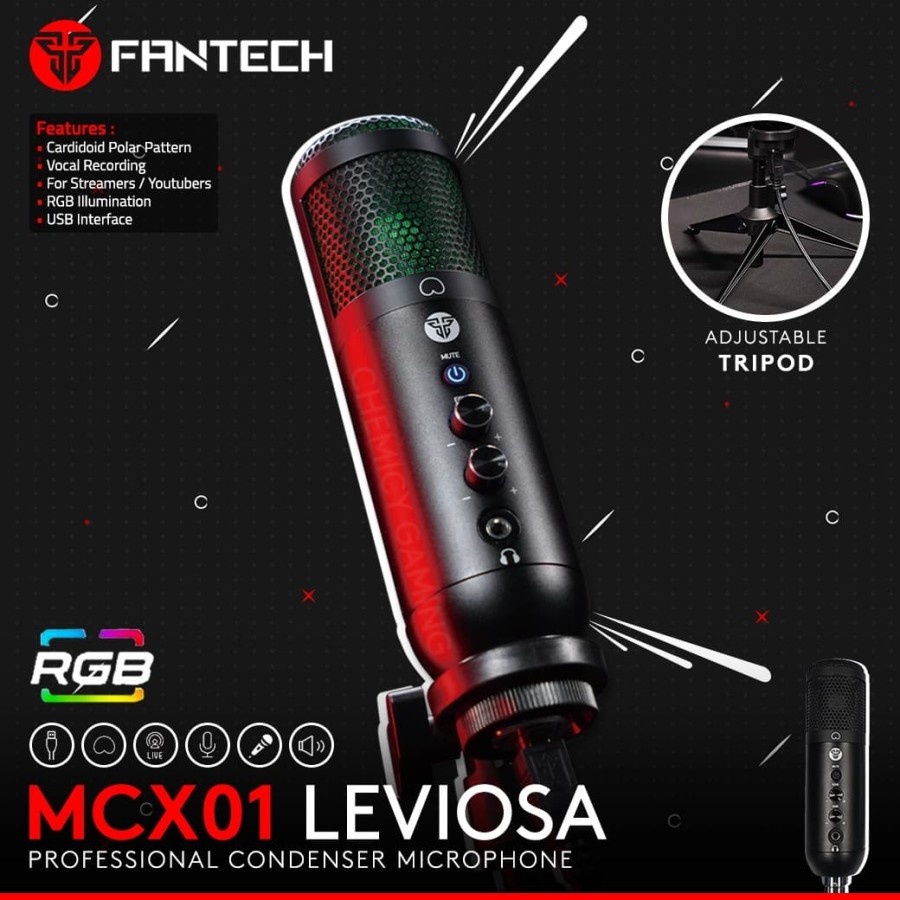 Mic Fantech Leviosa MCX01 Microphone RGB Condenser USB Lighting Effect