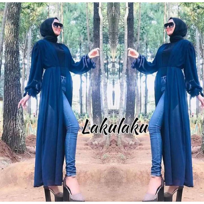 Mahira Long Outher Lengan Balon/ Cardigan Outher Wanita Matt Ceruty Babydoll/ Long Outher Kekinian Best Seller