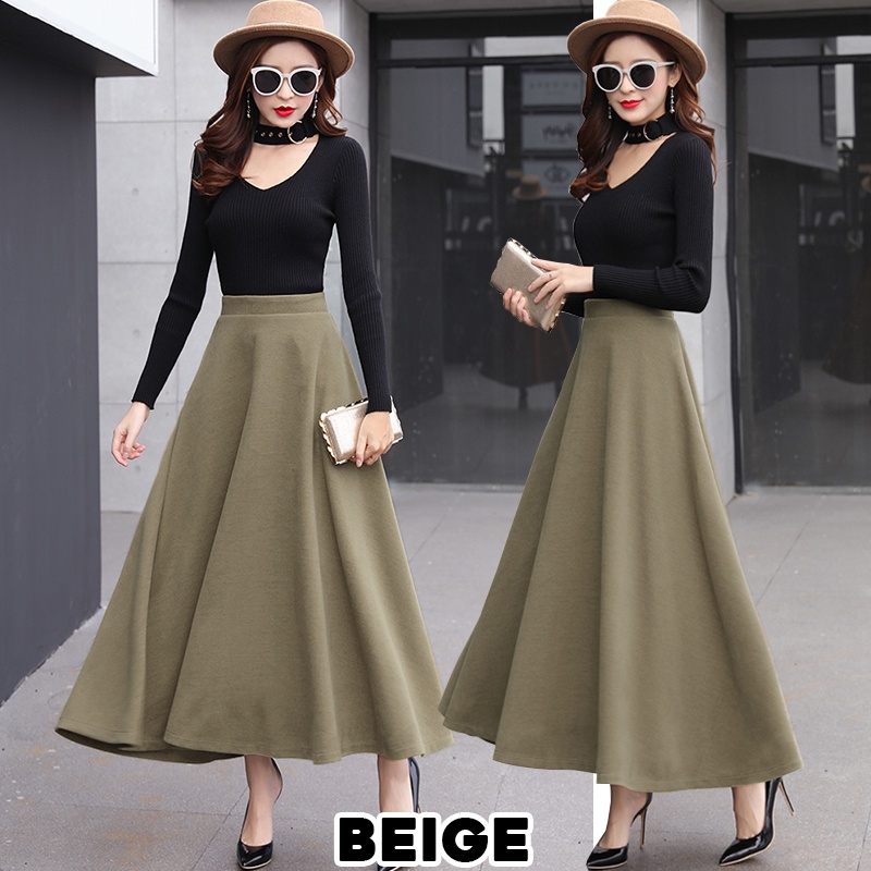 KARAKOREA 880 Sandra Maxi Pocket Skirt /Rok korean high waist/Scuba Premium/Rok panjang/Rok payung/Rok Lebar/Rok Scuba/Rok flare Rok Maxi Rok ngembang Rok kerja/Rok Muslim/Rok Polos/Rok Import/Rok korea