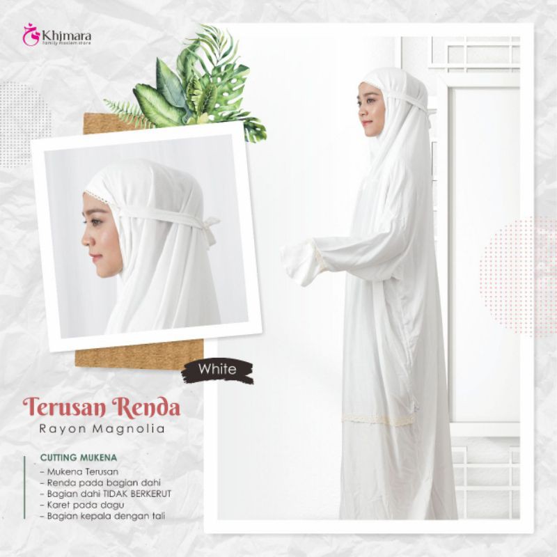 Mukena terusan renda putih by Khimara