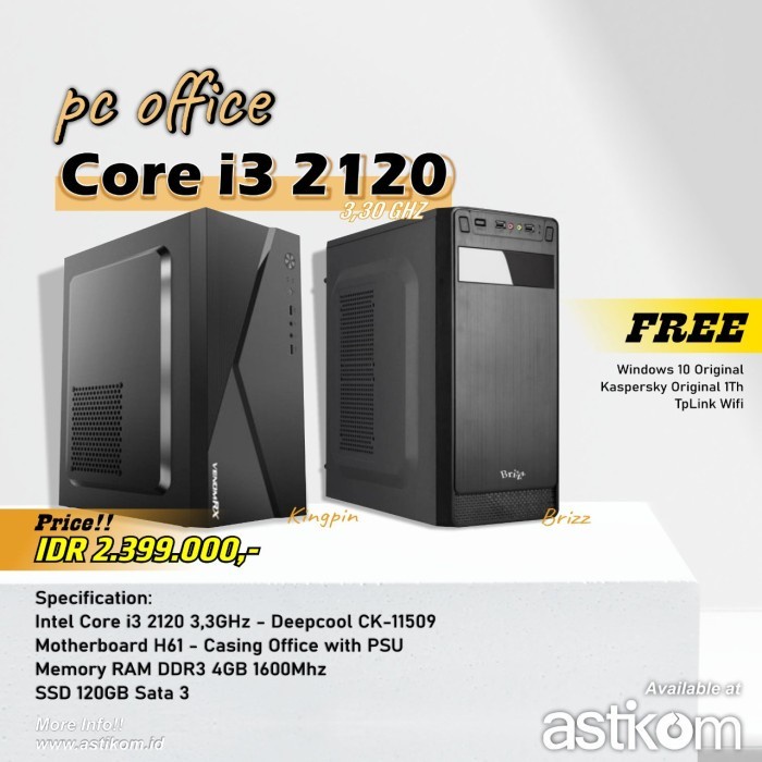Rakitan PC Office Intel i3 2120 Komputer Kasir Free Windows 10 Ori
