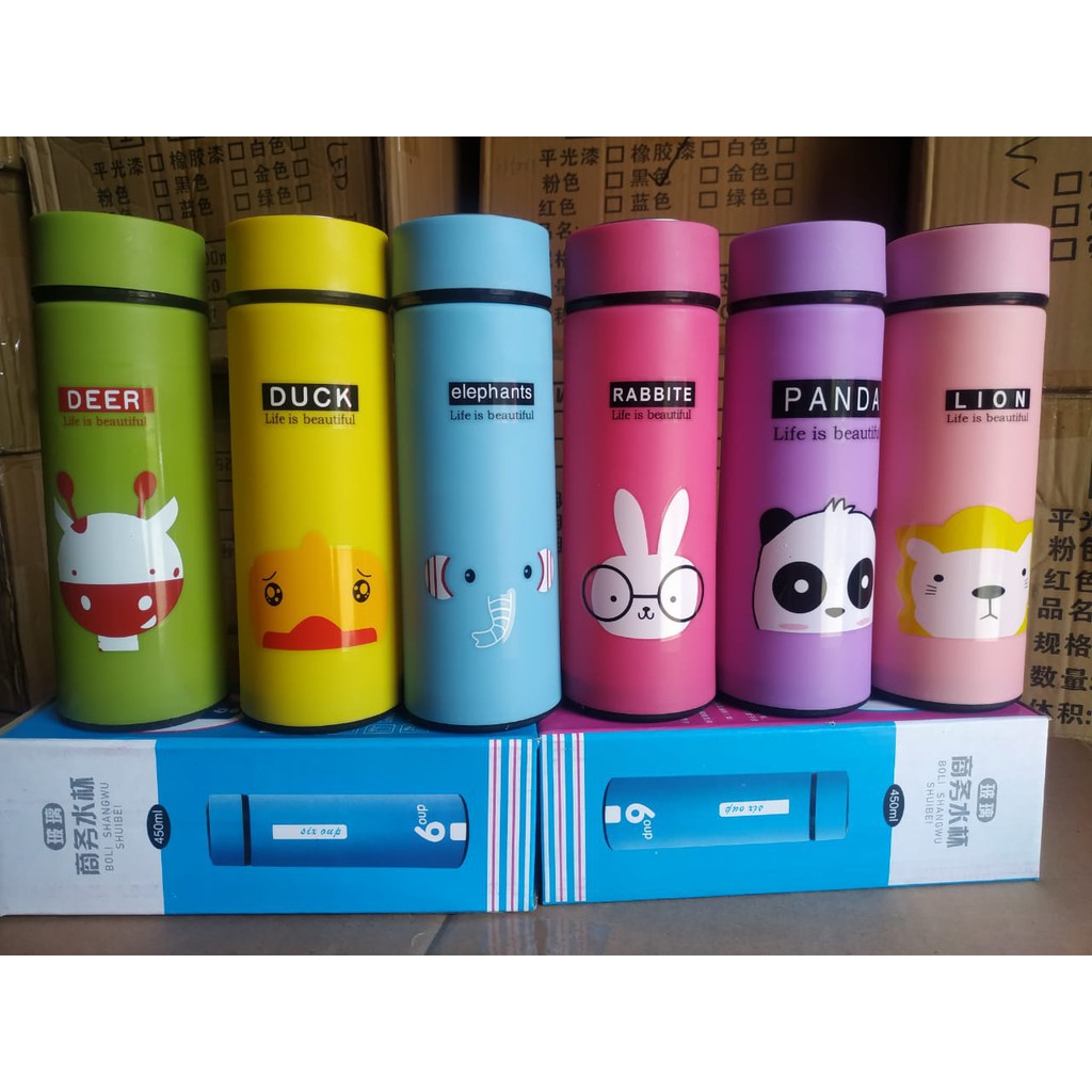 ~ PIYOSHI08 ~ Botol Minum Termos Kaca Motif Animal Warna 450 ml Lucu Glass Bottle Pakai Dus AF52