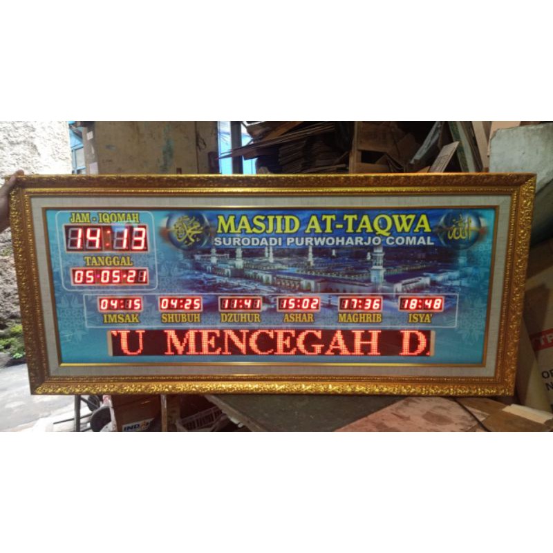 Jam Masjid Digital Waktu Sholat Running Text CUSTOM NAMA 60 x 140 cm