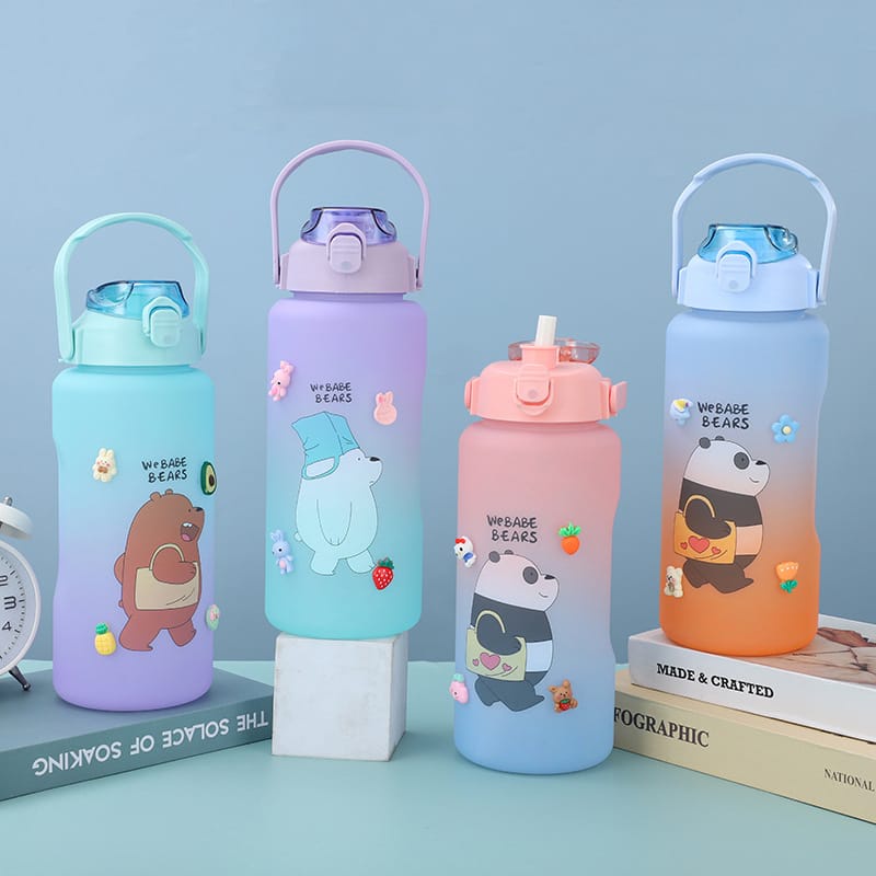 botol minum We Bare Bears - botol minum gambar beruang - Botol 1 set isi 2 - Botol 2 Liter dan 1 Lit
