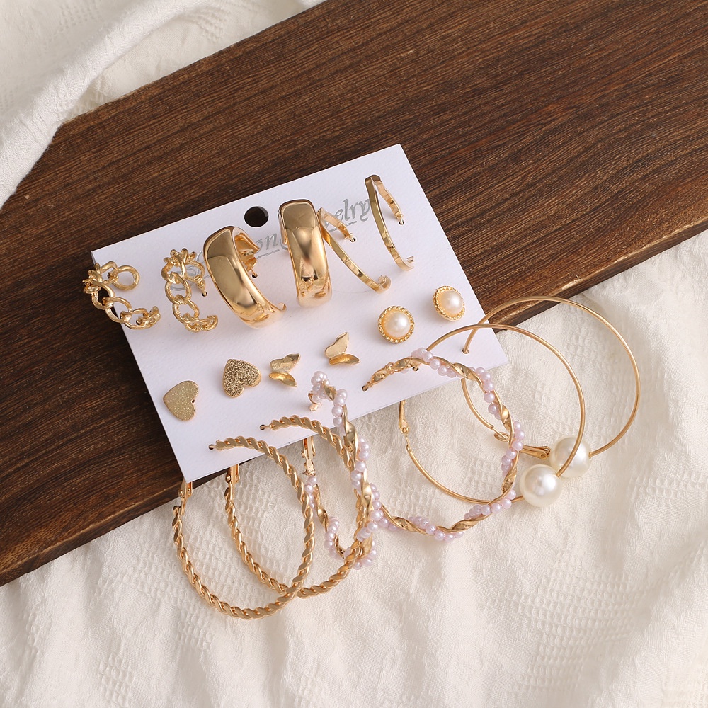 18pcsset Anting Tusuktindik Aneka Desain Warna Gold Gaya Retro Untuk Wanita