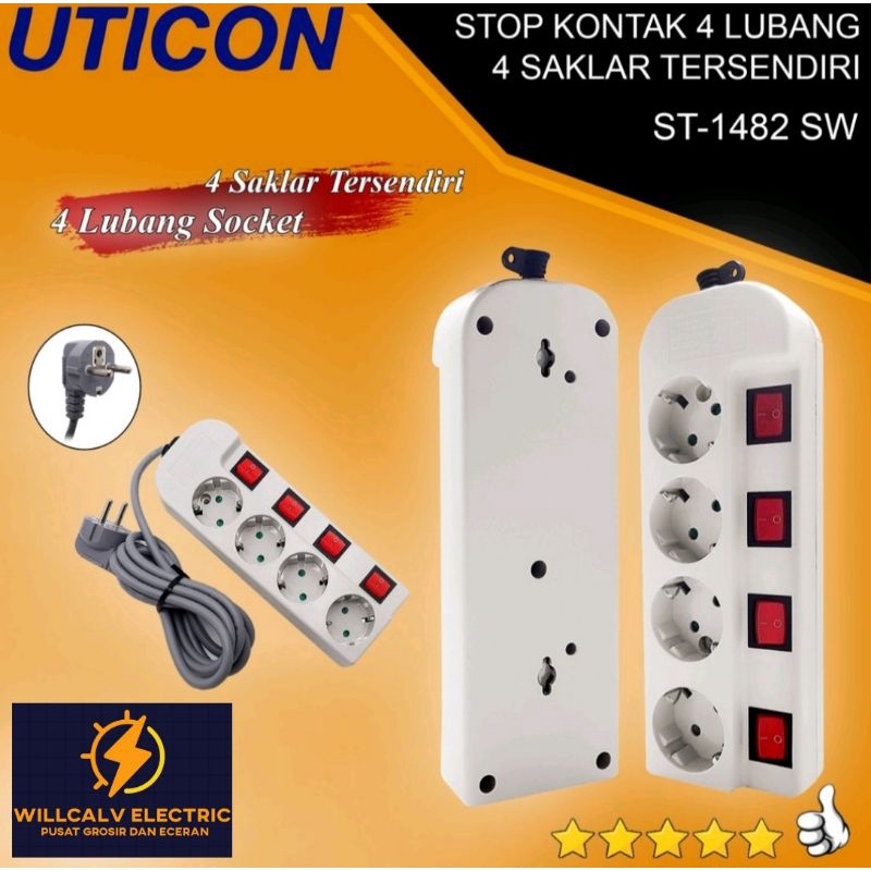 STOP KONTAK UTICON 4 LUBANG PLUS SAKLAR TERSENDIRI KABEL 1.5 METER  TERMINAL KUNINGAN ST - 1482 SW