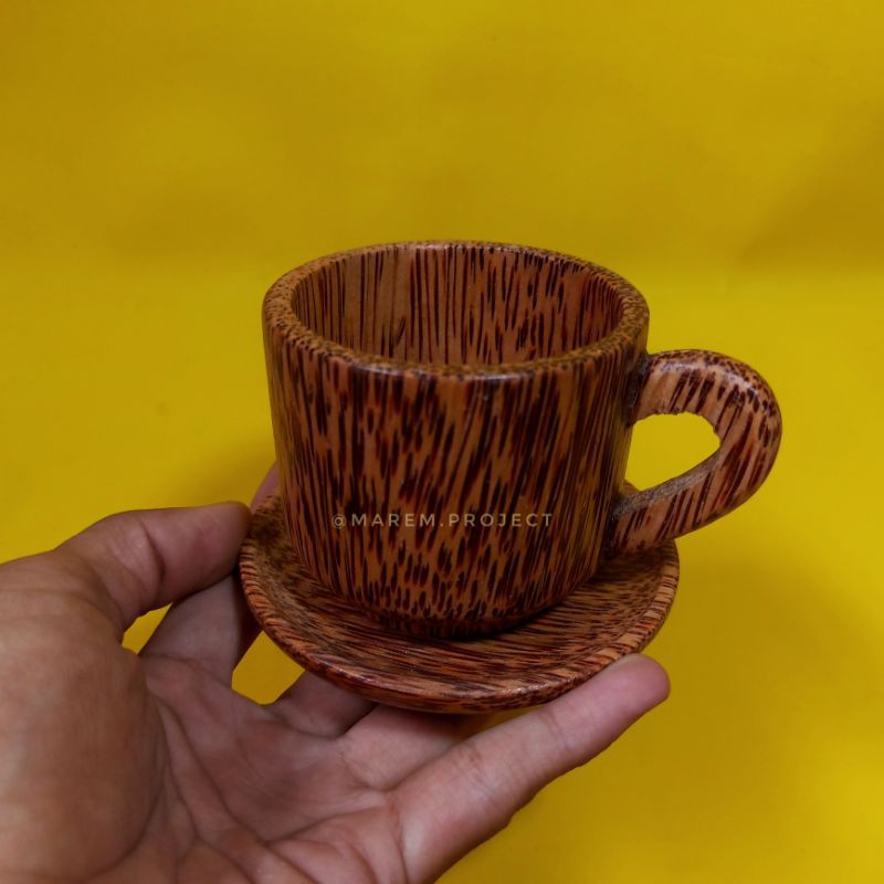 Cangkir kopi kayu kelapa atau glugu unik-Cangkir+Lepek
