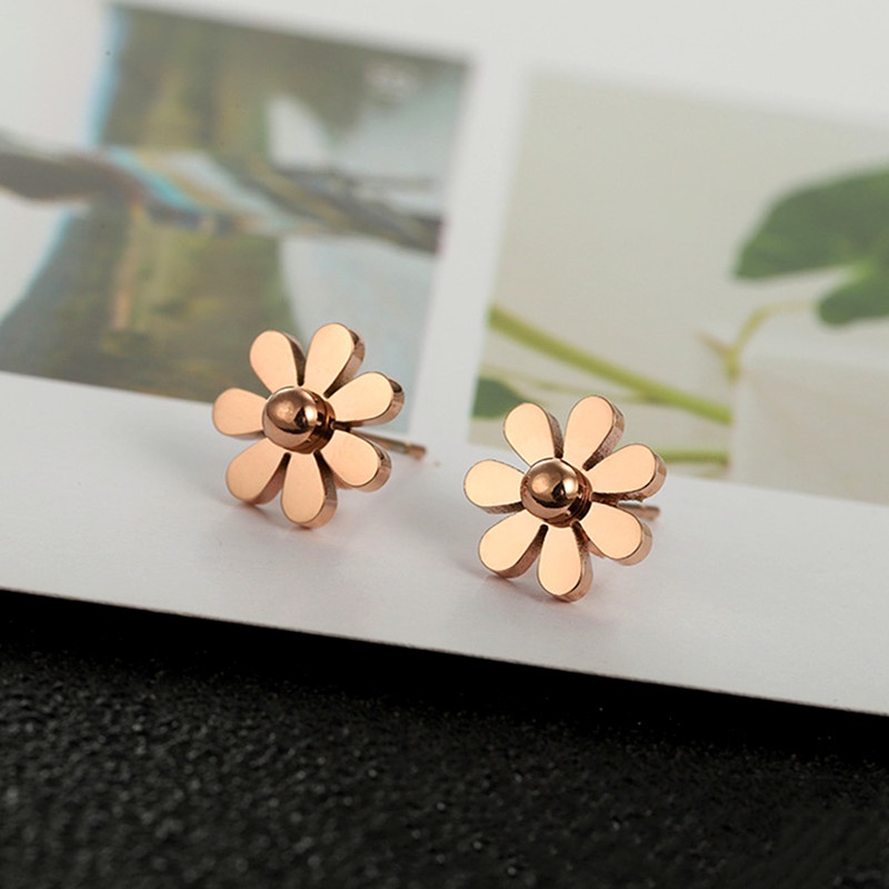 Anting Titanium Bunga Daisy Anting Tusuk Anti Karat Perhiasan Wanita Fahion Korea