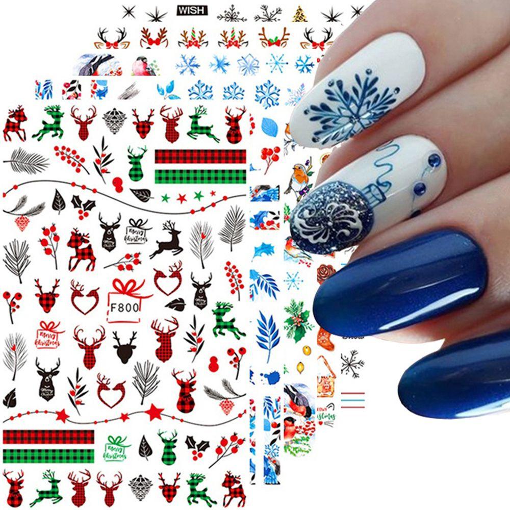 AUGUSTINA Agustinina Stiker Kuku Natal Musim Dingin Perekat Diri Elk Manicure Xmas Tree Merry Christmas Nail Art Decor