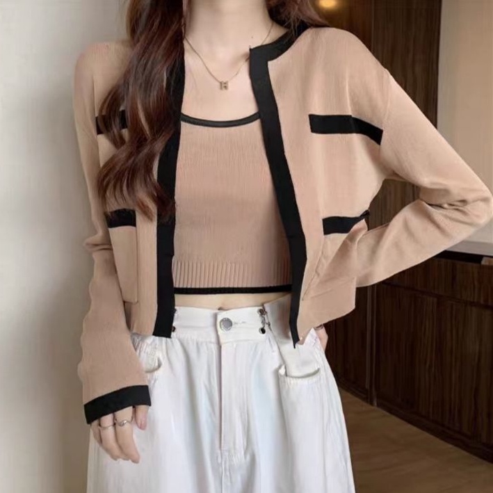 30312 SET2in1 Baju atasan Tanktop set cardigan luaran rajut knit Korean style wanita import baju ata