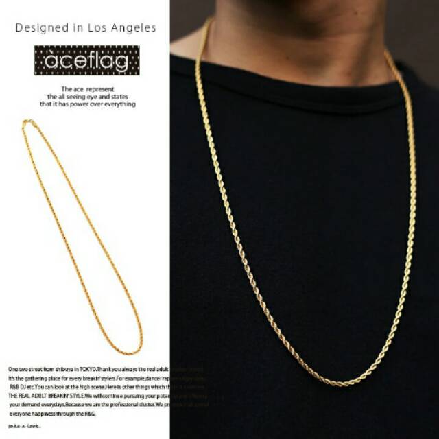 Kalung Pria Titanium Tambang Gold Emas Panjang