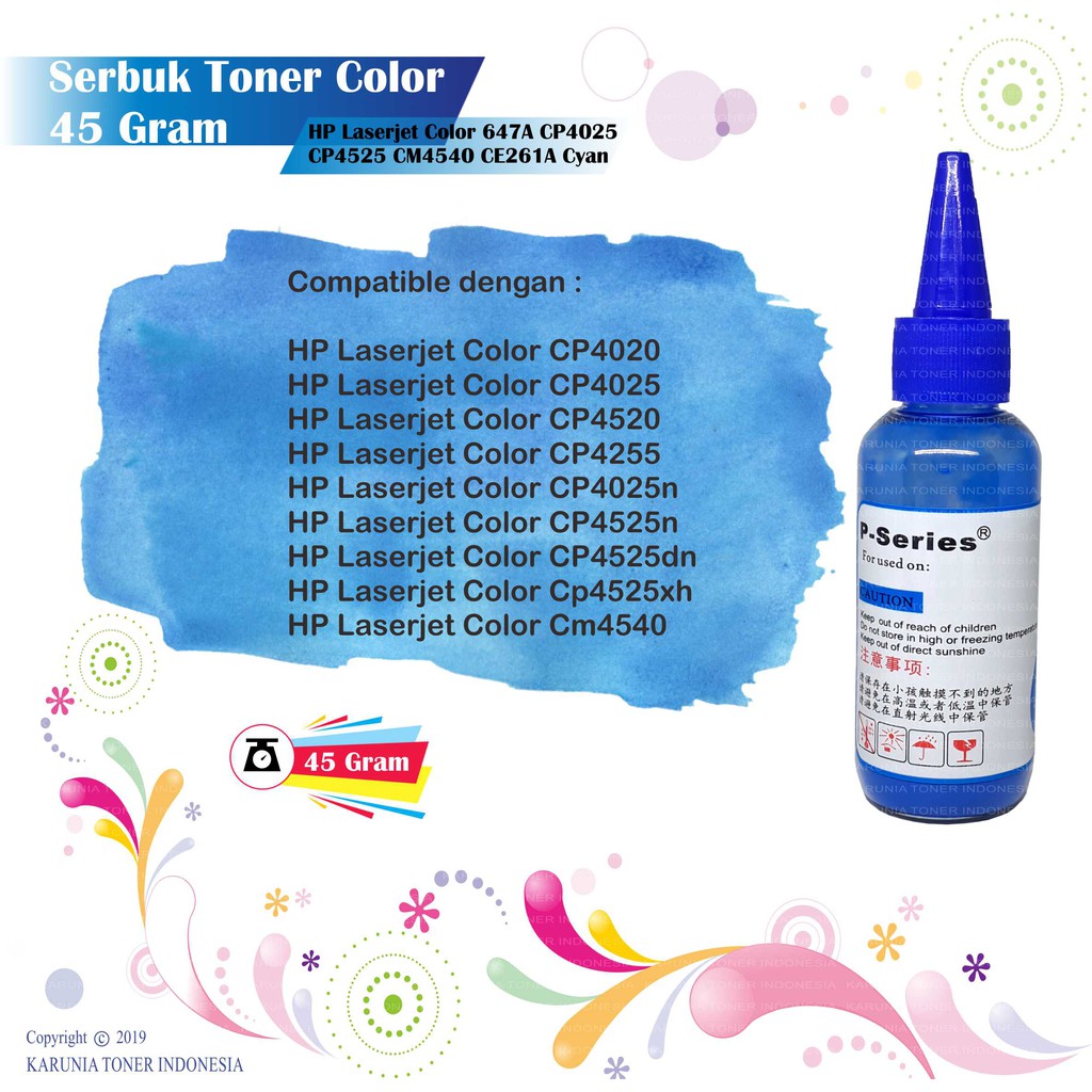 Serbuk Toner HP Laserjet 647A CP4025 CP4520 CP4255 CM4540 CE261A CE263A CE262A CE260A CMYK 45 Gram