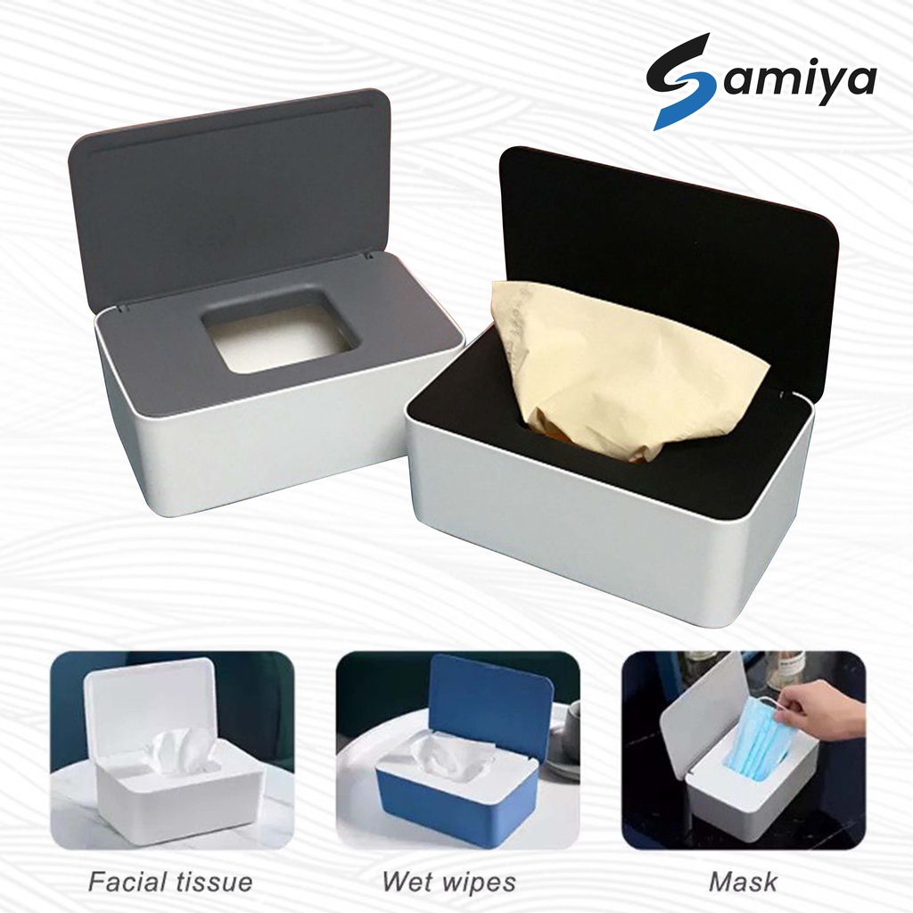 tempat kotak tisu masker medis warna serbaguna / mask storage box container with lid dust proof