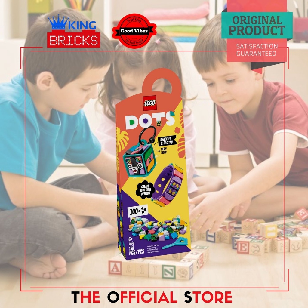LEGO Original DOTS 41945 Neon Tiger Bracelet And Bag Tag - Mainan Anak Kreatif Edukasi Aksesoris Gan