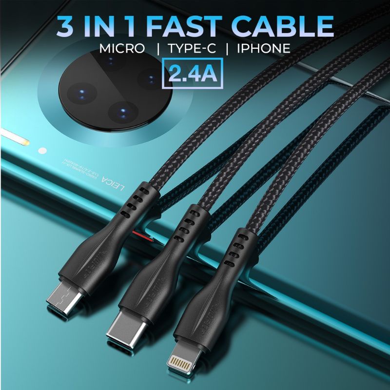 MOFIT M300 Kabel Data 3in1 Fast Charge 2.4A Micro+TypeC+Lightning 120cm