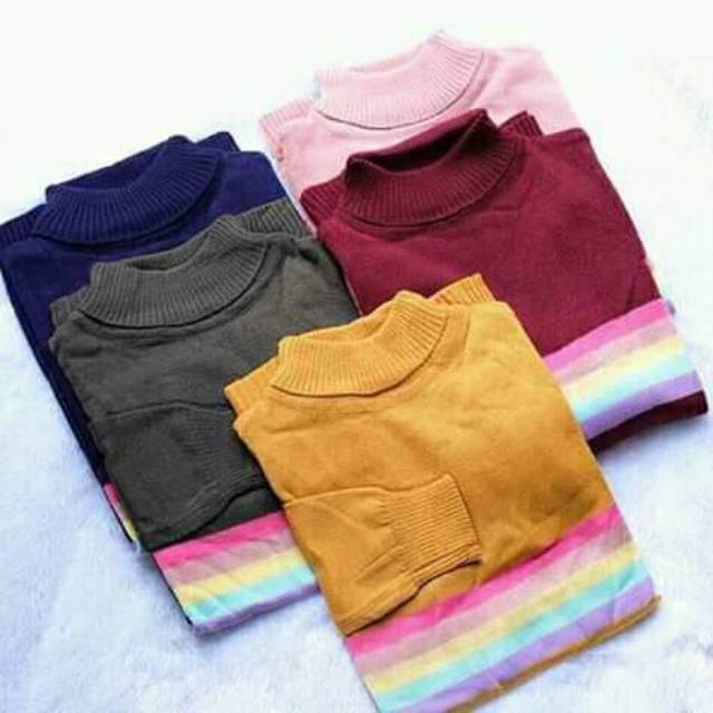 ATASAN RAJUT WANITA KERAH TINGGI /SWEATER RAJUT WANITA TURTLENCK RAINBOW PREMIUM