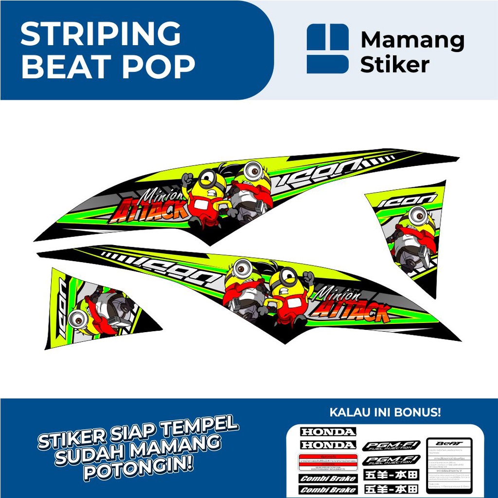 STRIPING HONDA BEAT POP FULL BODY VARIASI 4 MINIONS/STIKER BEAT POP FI ORIGINAL/STICKER BEAT POP RAC
