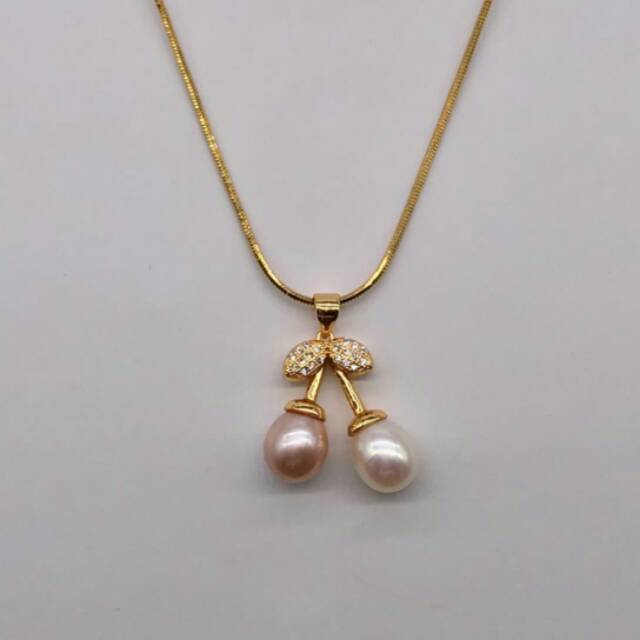 Kalung Liontin Dua Mata Mutiara Lombok Original