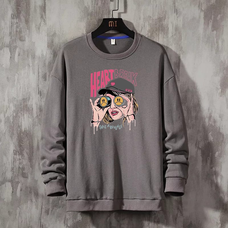 Sweater Wanita Heart Break Crewneck simpel