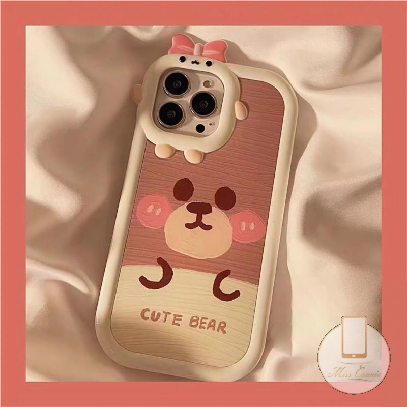 Casing Kartun Beruang Redmi A1 A1+ 9 10 9T 9A 9C 9C NFC 10C 10A Note 11 9 8 10 11s 10s 11Pro+9Pro 10 Pro Max M3 Pro X3 NFC Cute 3D Bow Little Monster Lens Glossy Anti-Sarung Selendang