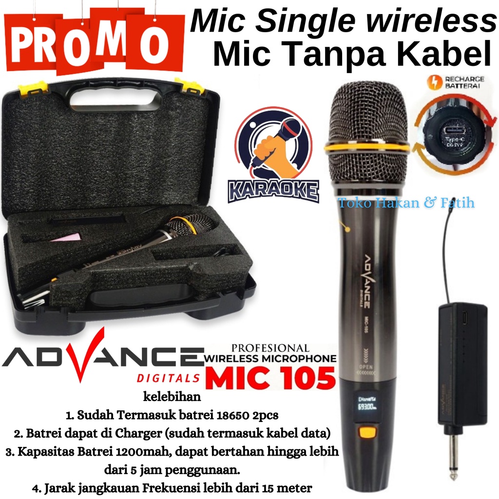 Mic Wireless Advance 105 Microphone 105 Mic Tanpa Kabel - Microphone Profesional Advance Mic-105 Mic