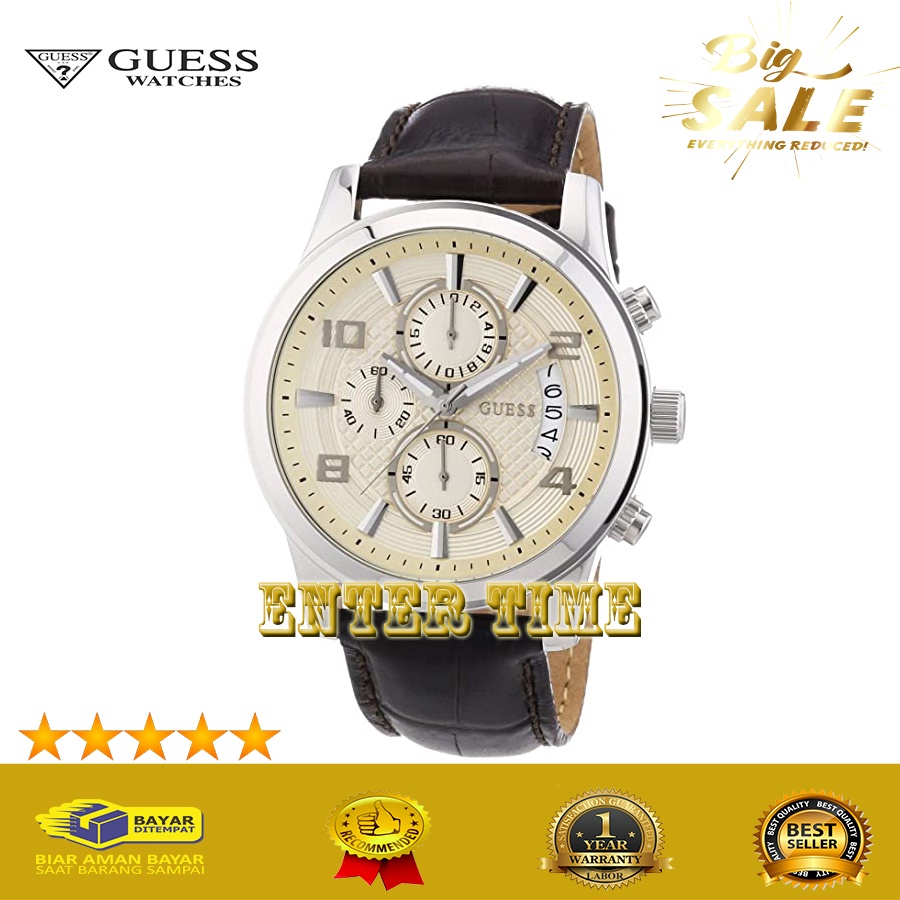 CASHBACK  JAM TANGAN PRIA BRANDED MERK GUESS W0076G2 LEATHER STRAP JAM TANGAN PRIA IMPORT GARANSI 1 