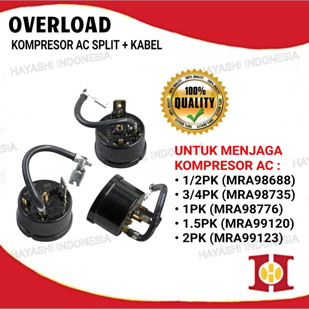 Overload Kompresor AC Split Bulat Kabel 1/2 3/4 1 11/2 2 0.5 1.5 PK HP