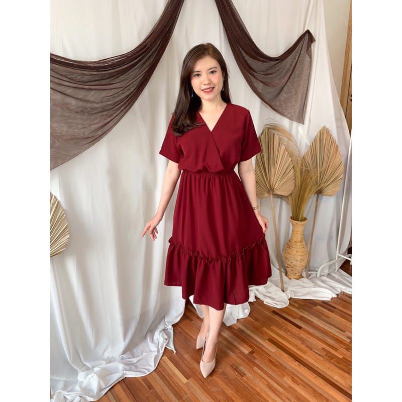 BEST SELLER VICKY DRESS//BAJU KOREA JUMBO//V NECK DRESS//DRESS KOREA STYLE//