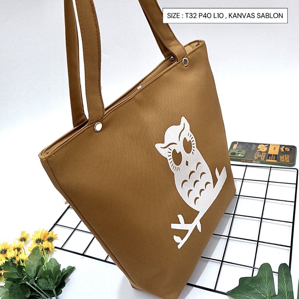 (PROMO COD) TERLAKU..!! Tas Totebag tali  Bahan Kanvas sablon Motif Gambar Hewan tulisan motivasi kuliah sekolah ngampus