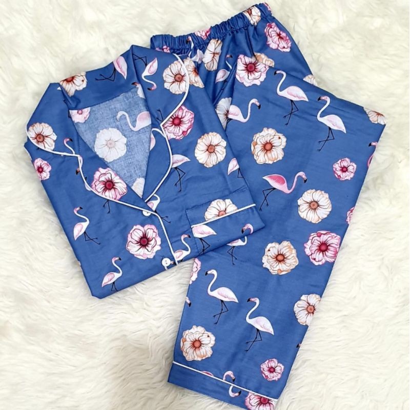 Baju tidur wanita piyama CP bahan soft katun premium adem lembut all size-Flamingo kecil