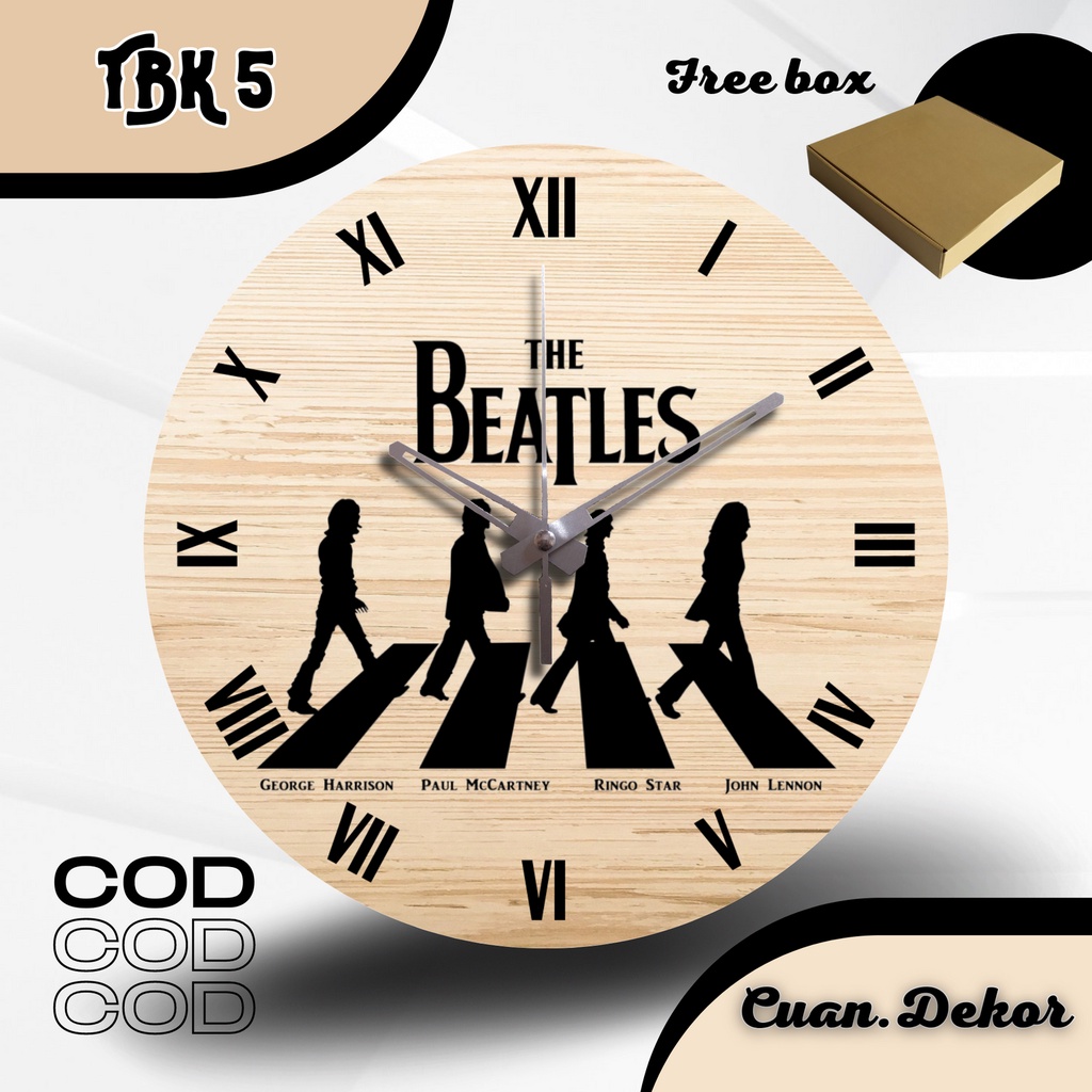 JAM DINDING KAYU BAND THE BEATLES AESTHETIC MINIMALIS / JAM DINDING VINTAGE THE BEATLES