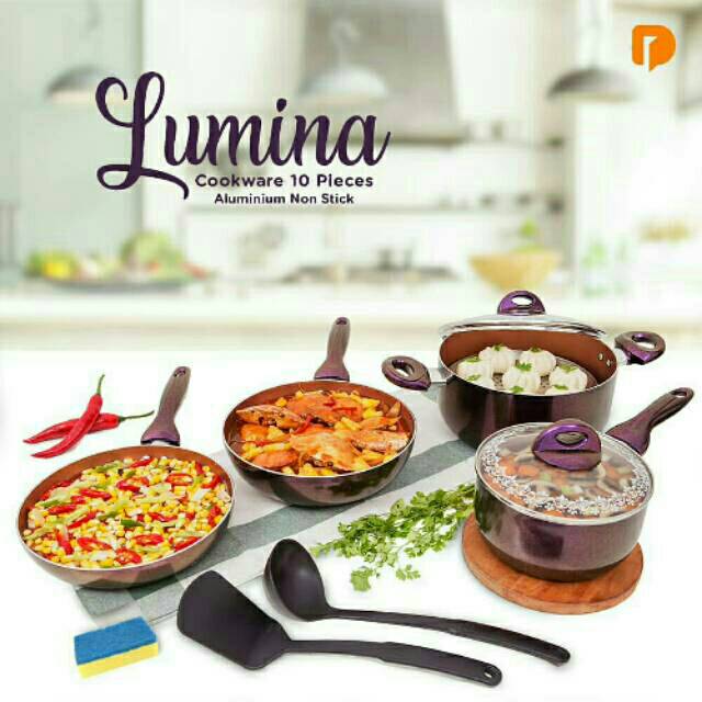 (1 Set isi 10 pcs) Teflon Panci Supra LUMINA COOKWARE 10 PIECES ALUMINIUM NON STICK