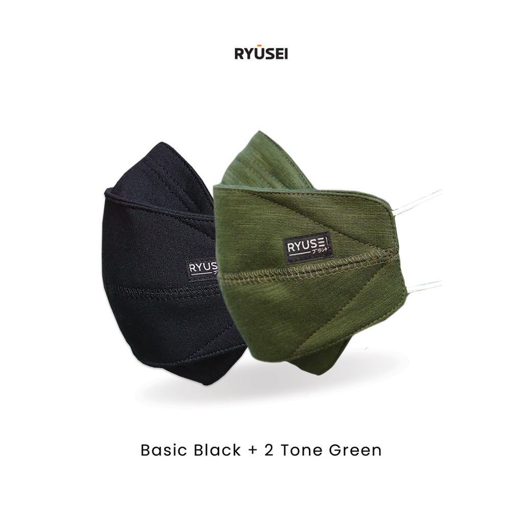 [BUNDLING] Masker Terry GWS Basic Black + Two Tone Green (2pcs)