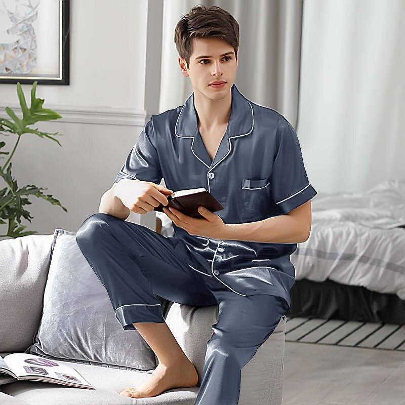 BAJU TIDUR COUPLE/PASANGAN JUMBO PRIA/WANITA / SUAMI ISTRI SATIN SILK-2 PCS- ABU TUA