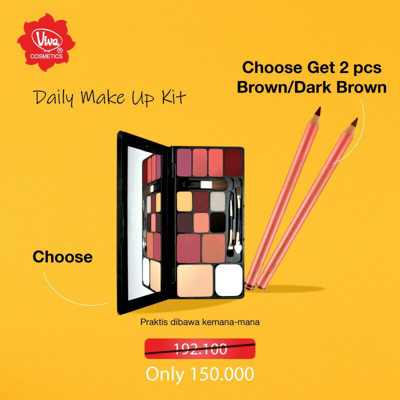 Paket Makeup Kit Bedak Eyeshadow Blush On Lipstick Pensil Alis Viva Eyebrow Pencil