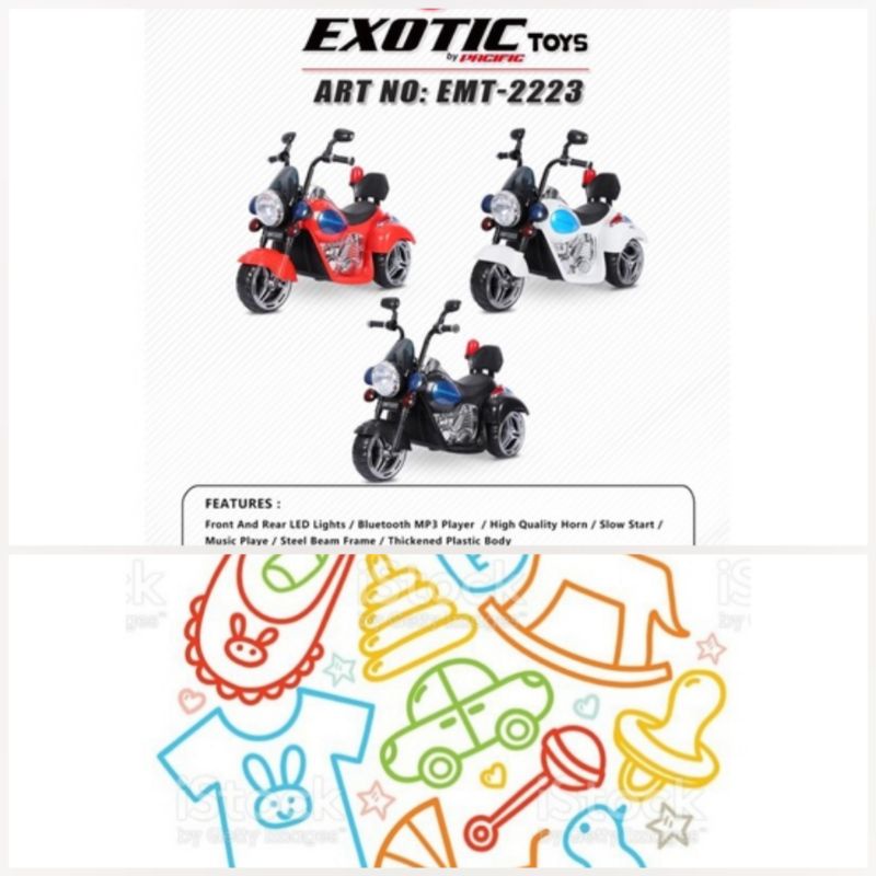 Motor Aki Anak Ride-On Exotic EMT2223 One Key Stater Harley Style