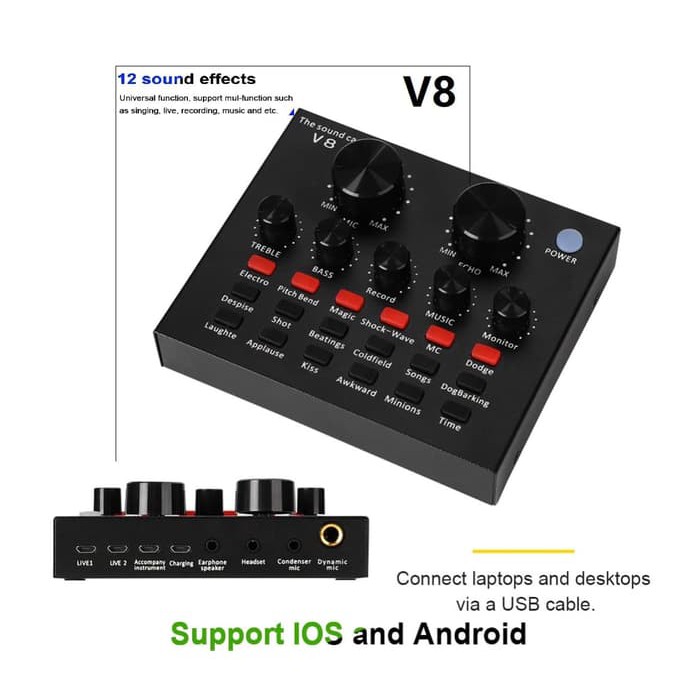 SOUNDCARD V8 MIXER USB V8 SOUND CARD V8 MIXER AUDIO USB EXTERNAL SOUND CARD