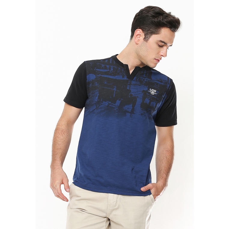 LGS - Kaos Henley - Printing Gambar - Biru - Slim Fit - JTS.321.M2181F.01.C