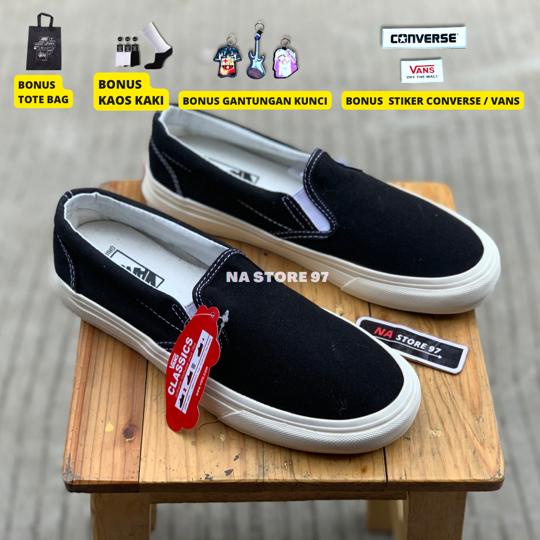 SEPATU VANS SLIP ON OG BLACK WHITE | SEPATU PREMIUM