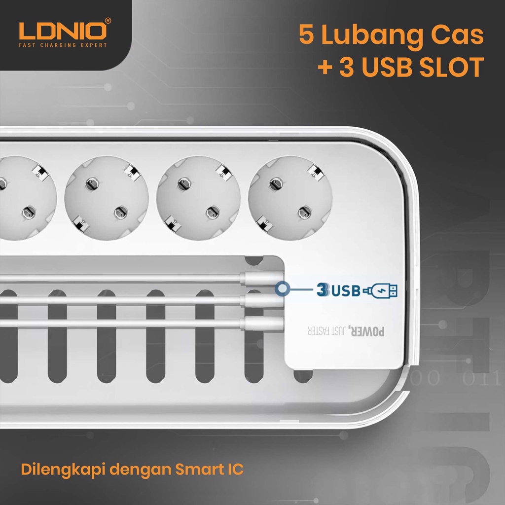 LDNIO STOP KONTAK LISTRIK MANAGEMENT BOX KABEL 5 LUBANG 3 USB - SE5334