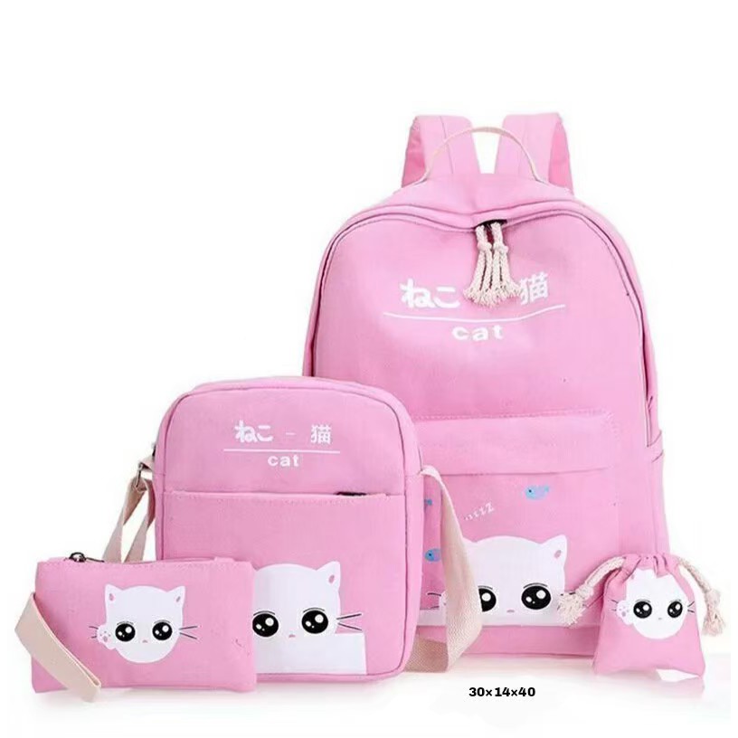 Ransel 4 in 1 Tas Punggung Tas Samping Dompet Anak Cewek Sekolah TK SD Warna Pink BR 312