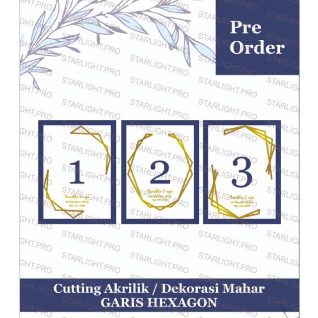 TERMURAH dekorasi MAHAR AKRILIK HEXAGON NAMA DAN TANGGAL MAHAR PERKAWINAN BAHAN MAHAR CRAFT