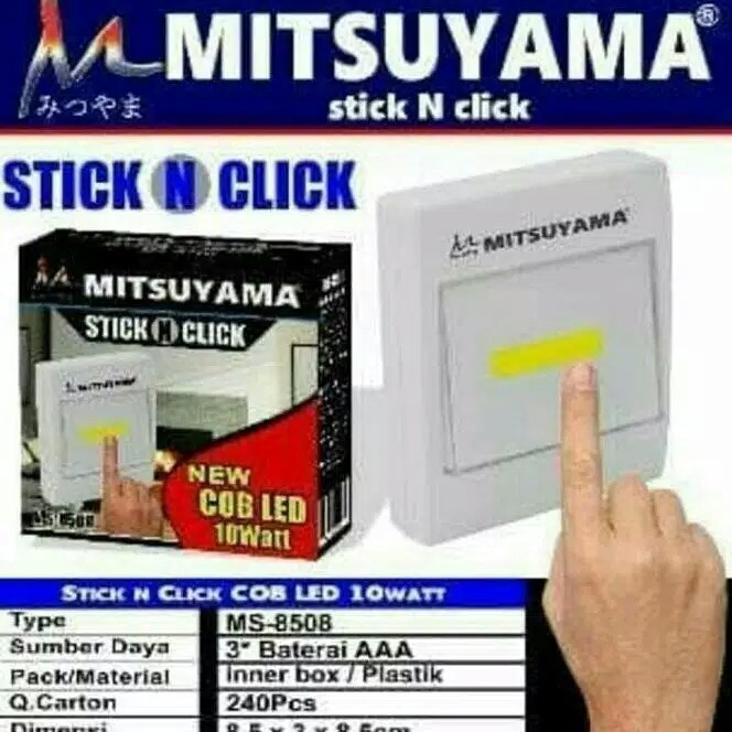 Lampu Emergency Tempel 10 Watt Mitsuyama Stick N Click MS-8508 COB LED