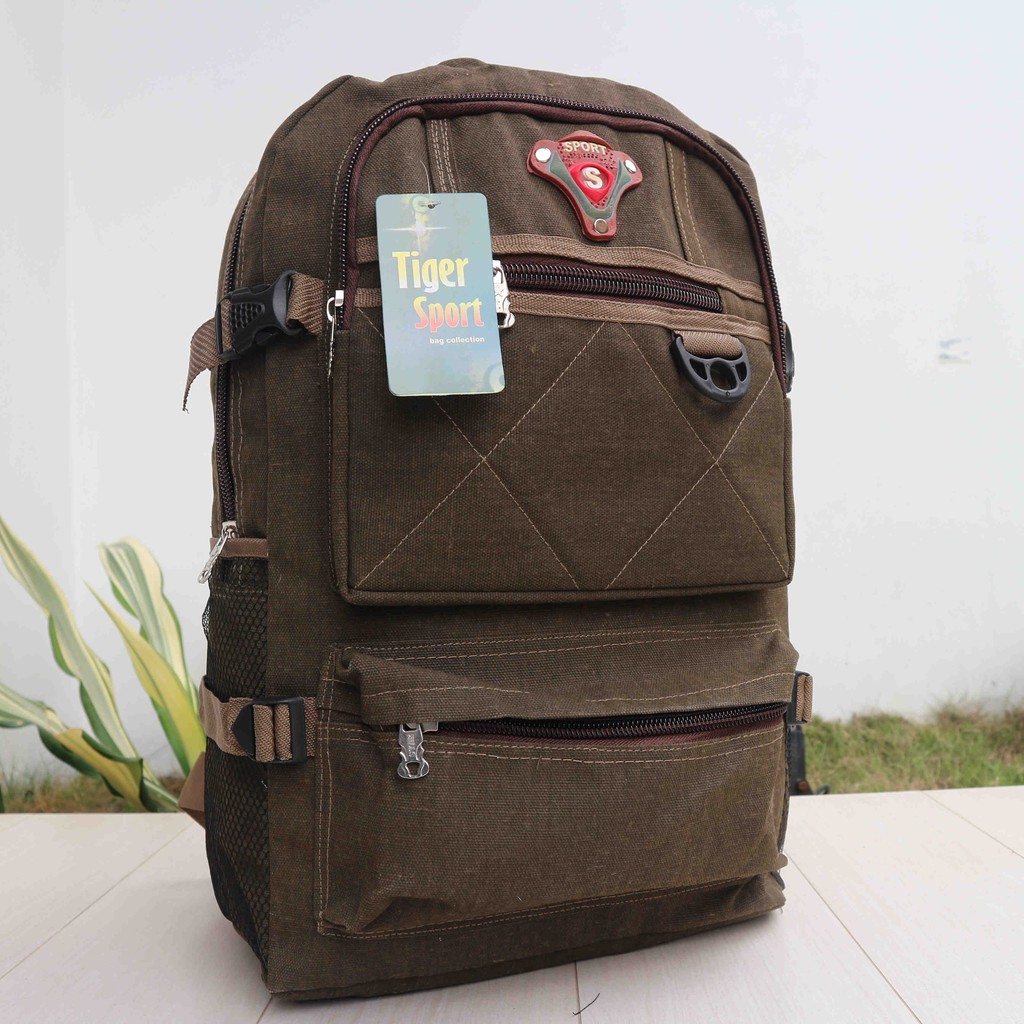 Tas Tebal Ransel Sekolah Kanvas Jahit Coklat Muda Ransel Laptop Bagus Distro Punggung